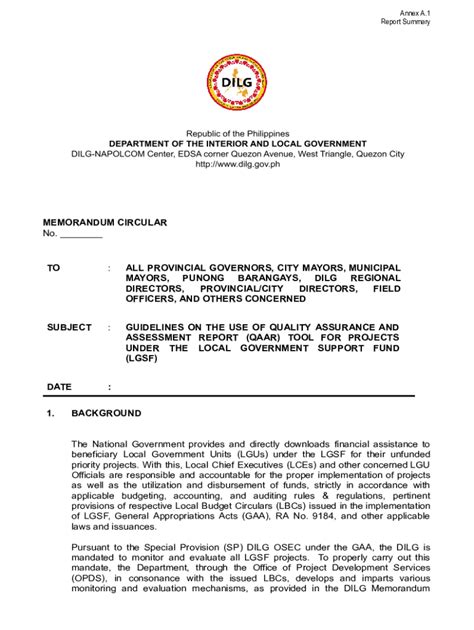 MEMORANDUM CIRCULAR TO : PROVINCIAL GOVERNORS, CITY AND .